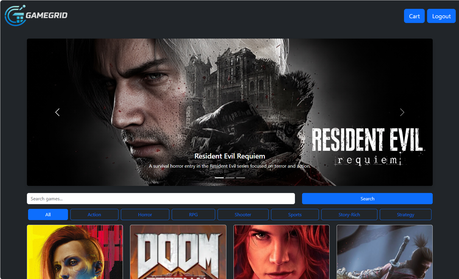 Screenshot of the E-commerce Website interface